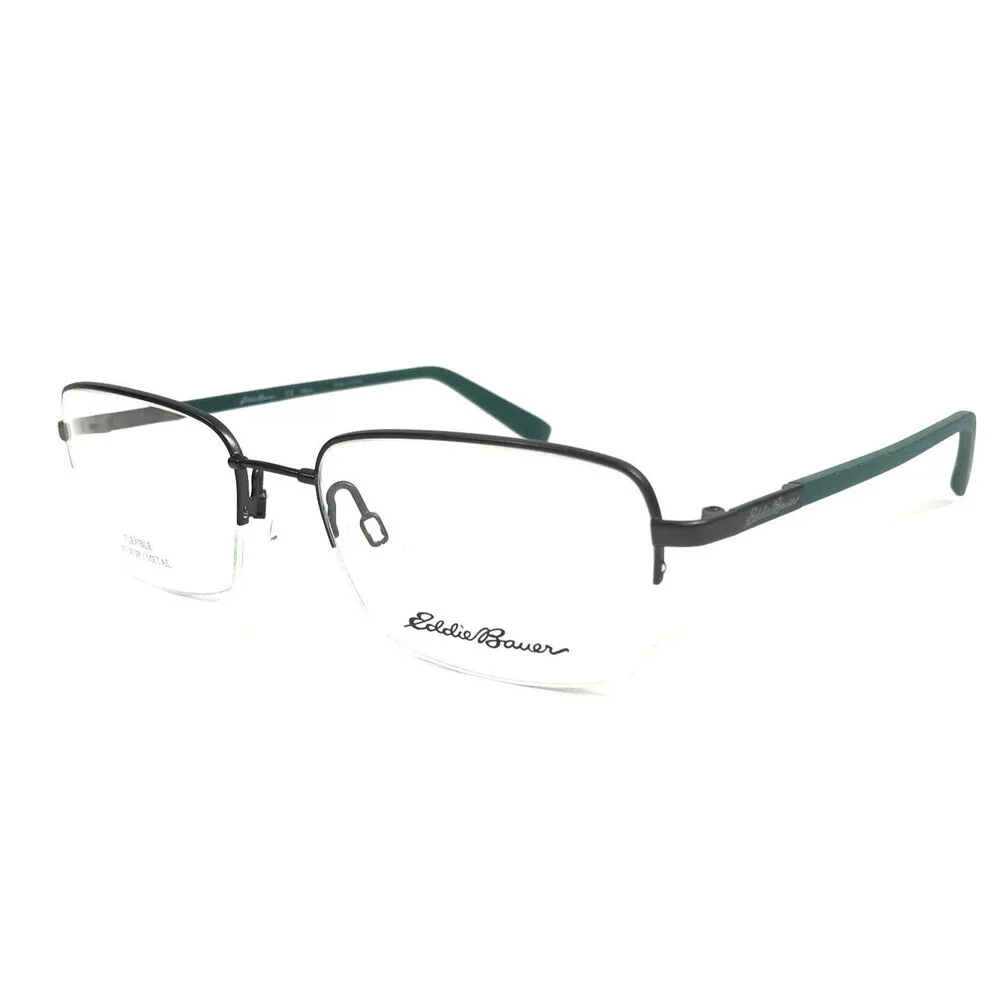 Eddie Bauer Eyeglasses Frame EB32035 BK Black Green Rectangle Half Rim 55-19-140